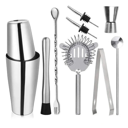 Stainless Steel Bartending Kit with Shaker and Essential Tools