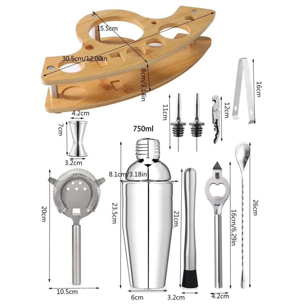 Stainless Steel Bartending Kit with Shaker and Essential Tools