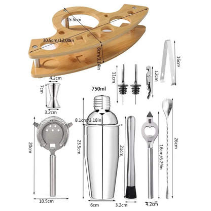 Stainless Steel Bartending Kit with Shaker and Essential Tools