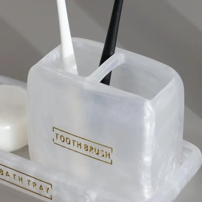 3-Piece Golden Resin Bathroom Set with Dispenser and Toothbrush Holder