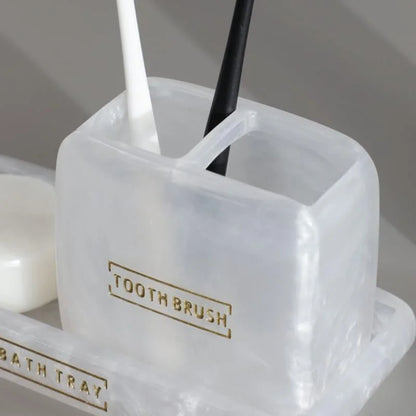 3-Piece Golden Resin Bathroom Set with Dispenser and Toothbrush Holder