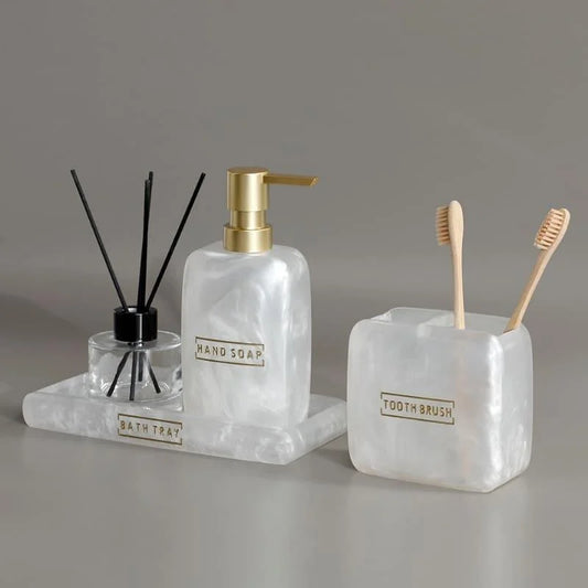 Monzzi 3-Piece Golden Resin Bathroom Set: Dispenser and Toothbrush Holder Included