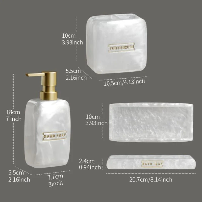 3-Piece Golden Resin Bathroom Set with Dispenser and Toothbrush Holder