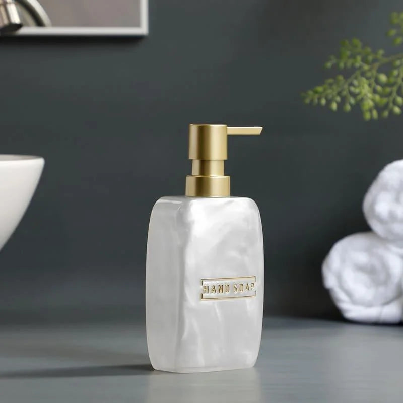 3-Piece Golden Resin Bathroom Set with Dispenser and Toothbrush Holder