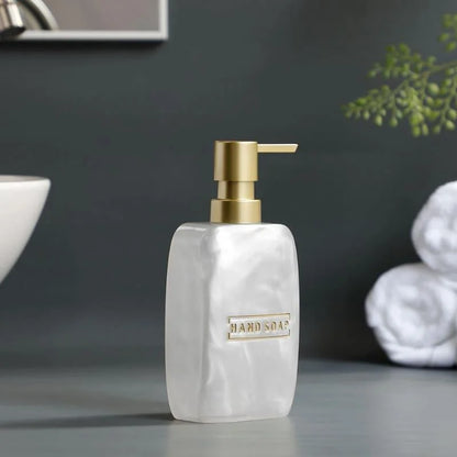 3-Piece Golden Resin Bathroom Set with Dispenser and Toothbrush Holder