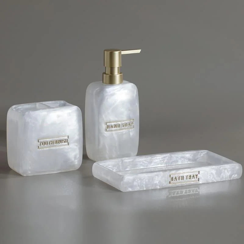 3-Piece Golden Resin Bathroom Set with Dispenser and Toothbrush Holder