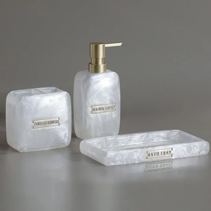 3-Piece Golden Resin Bathroom Set with Dispenser and Toothbrush Holder