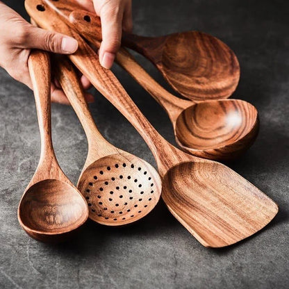 7-Piece Teak Wood Kitchen Utensils Set by Monzzi