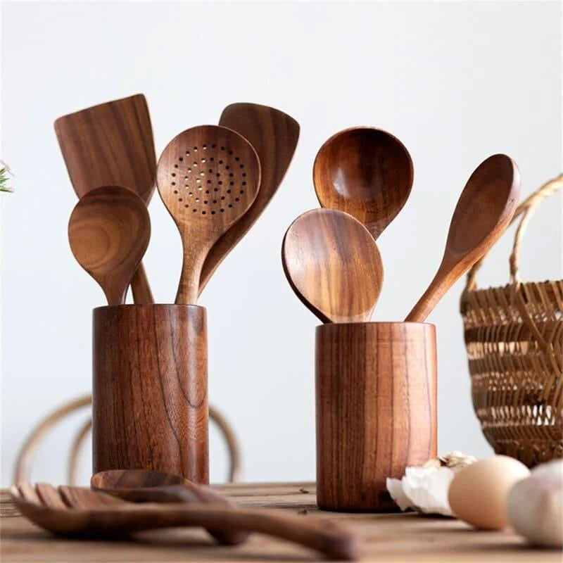 7-Piece Teak Wood Kitchen Utensils Set by Monzzi