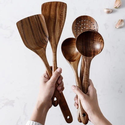 7-Piece Teak Wood Kitchen Utensils Set by Monzzi