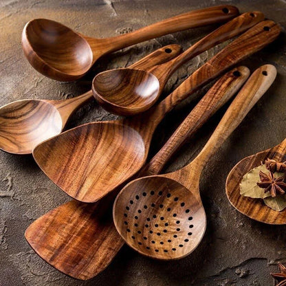 7-Piece Teak Wood Kitchen Utensils Set by Monzzi