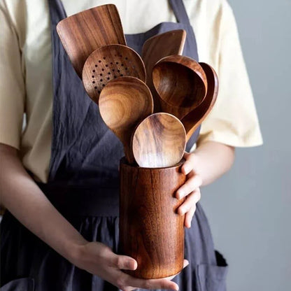 7-Piece Teak Wood Kitchen Utensils Set by Monzzi