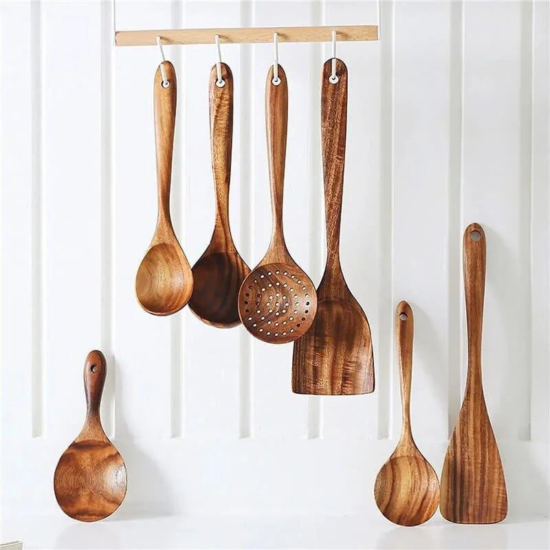 7-Piece Teak Wood Kitchen Utensils Set by Monzzi