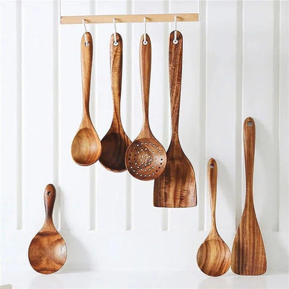 7-Piece Teak Wood Kitchen Utensils Set by Monzzi