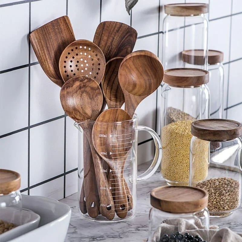 7-Piece Teak Wood Kitchen Utensils Set by Monzzi