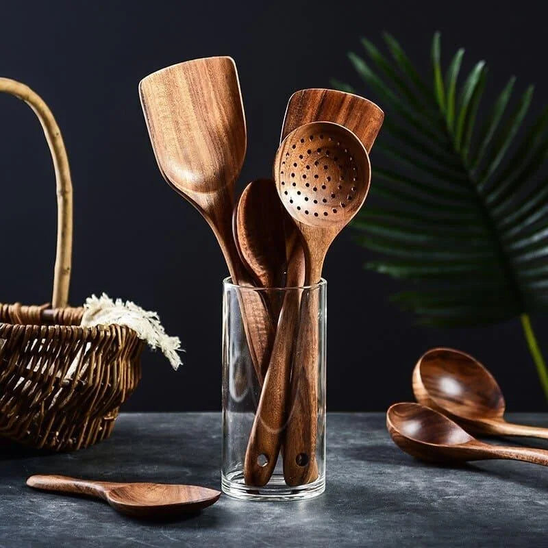 7-Piece Teak Wood Kitchen Utensils Set by Monzzi