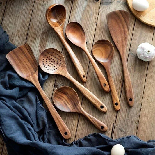 7-Piece Teak Wood Kitchen Utensils Set by Monzzi