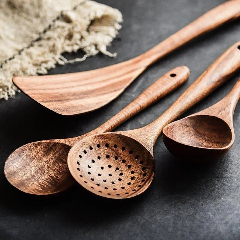 7-Piece Teak Wood Kitchen Utensils Set by Monzzi