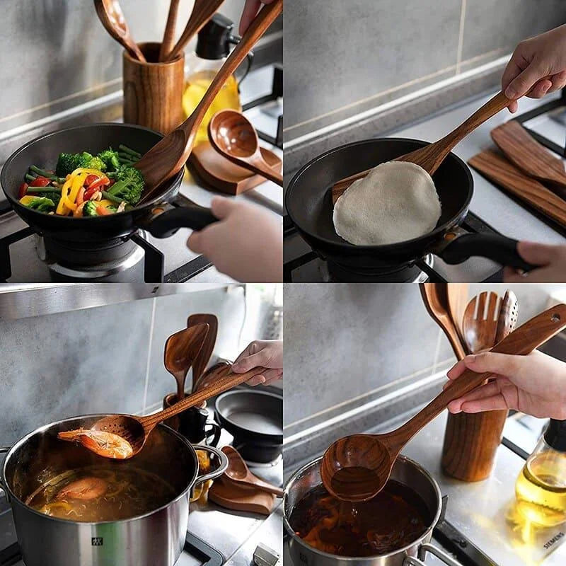 7-Piece Teak Wood Kitchen Utensils Set by Monzzi