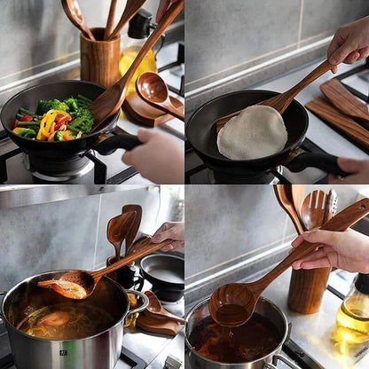 7-Piece Teak Wood Kitchen Utensils Set by Monzzi