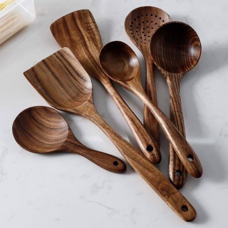7-Piece Teak Wood Kitchen Utensils Set by Monzzi