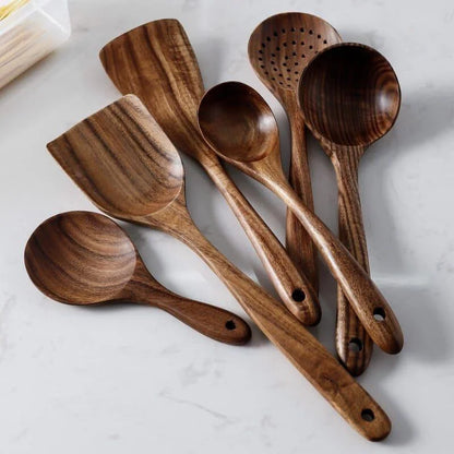 7-Piece Teak Wood Kitchen Utensils Set by Monzzi