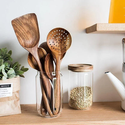 7-Piece Teak Wood Kitchen Utensils Set by Monzzi