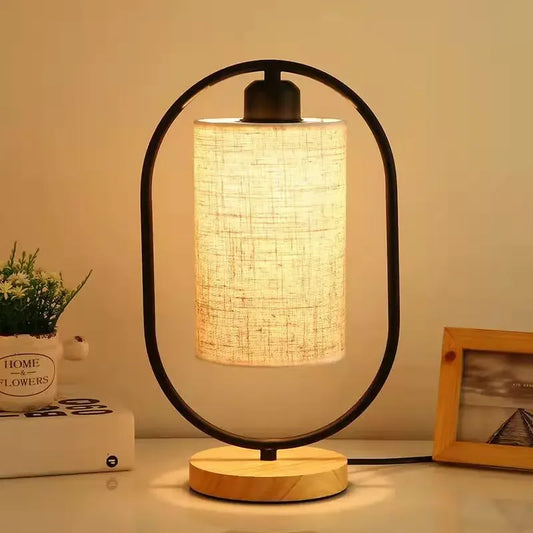 Monzzi Room Wooden Table Lamp with Fabric Shade