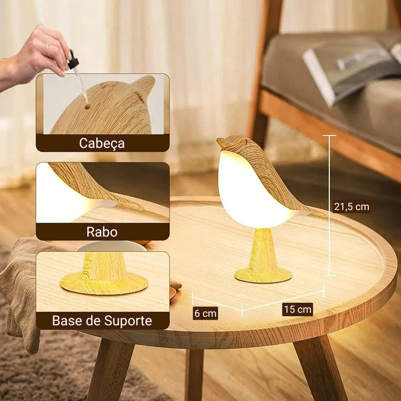 Monzzi Touch-Activated Wooden Bird LED Lamp for Bedroom