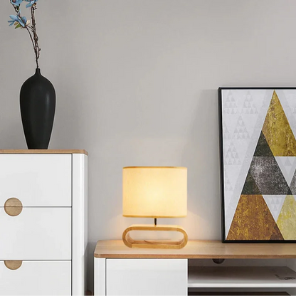 Fabric Shade Table Lamp with Nordic Wood Base