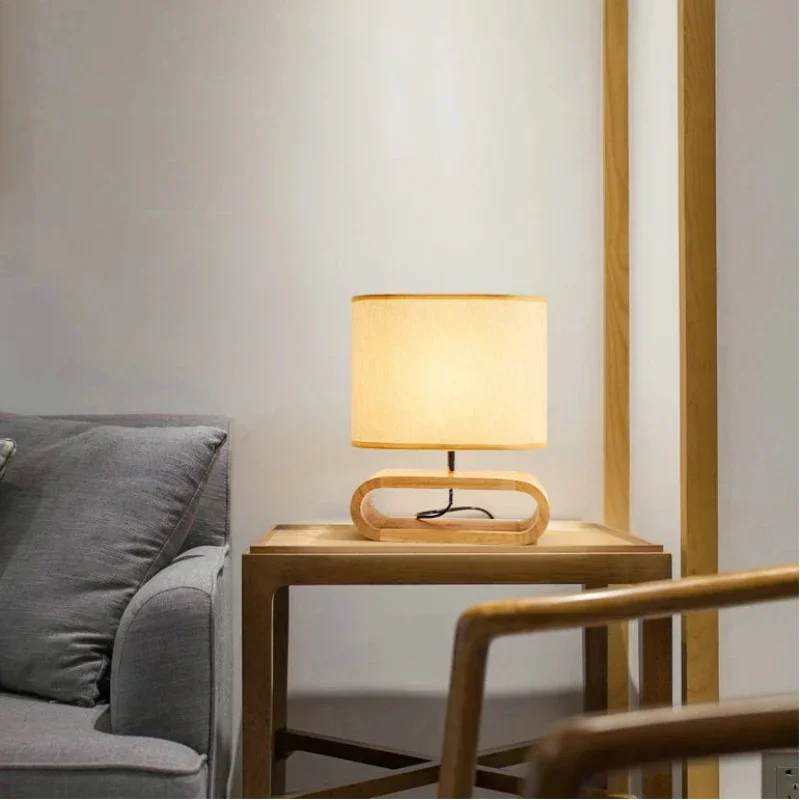 Fabric Shade Table Lamp with Nordic Wood Base