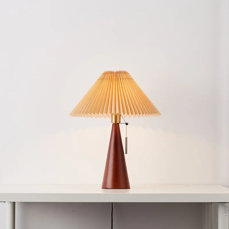 Retro Wooden Table Lamp with Pleated Shade - Nordic Style by Monzzi