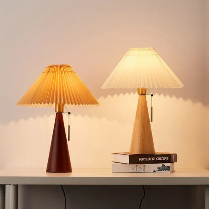 Retro Wooden Table Lamp with Pleated Shade - Nordic Style by Monzzi