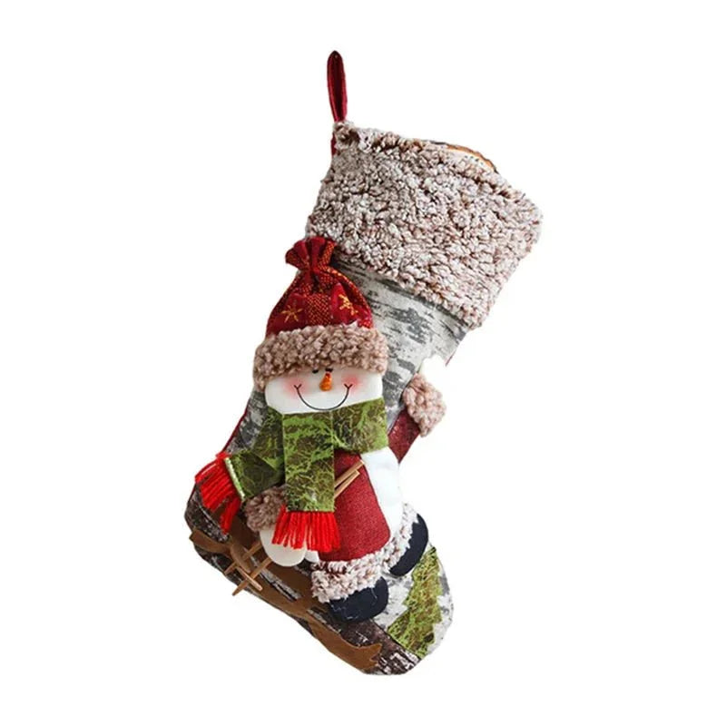 48cm Monzzi Decorative Christmas Stocking in Hemp and Flannel for Fireplace