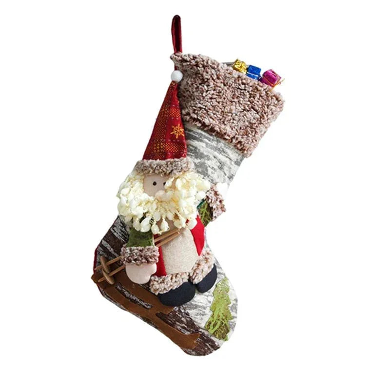 48cm Monzzi Decorative Christmas Stocking in Hemp and Flannel for Fireplace