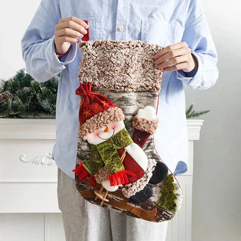 48cm Monzzi Decorative Christmas Stocking in Hemp and Flannel for Fireplace