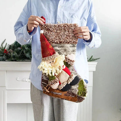 48cm Monzzi Decorative Christmas Stocking in Hemp and Flannel for Fireplace