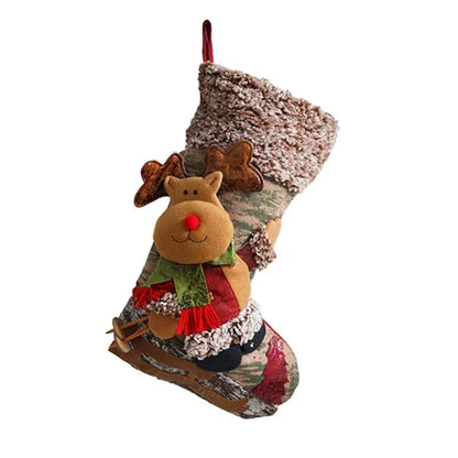 48cm Monzzi Decorative Christmas Stocking in Hemp and Flannel for Fireplace