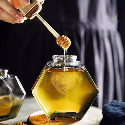 Monzzi Glass Honey Jar with Wooden Lid and Spoon