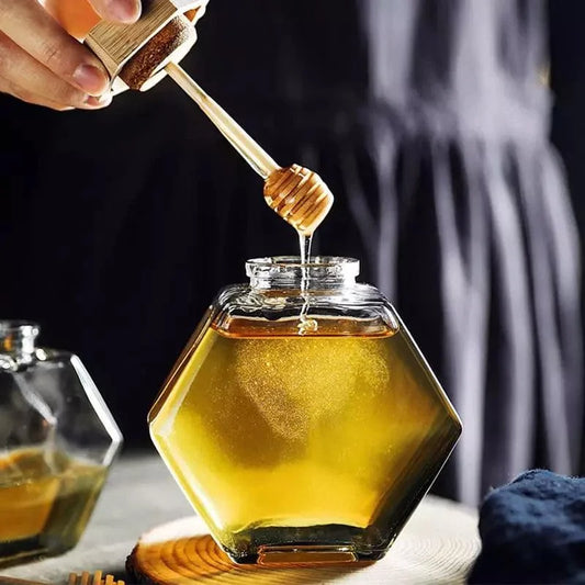 Monzzi Glass Honey Jar with Wooden Lid and Spoon