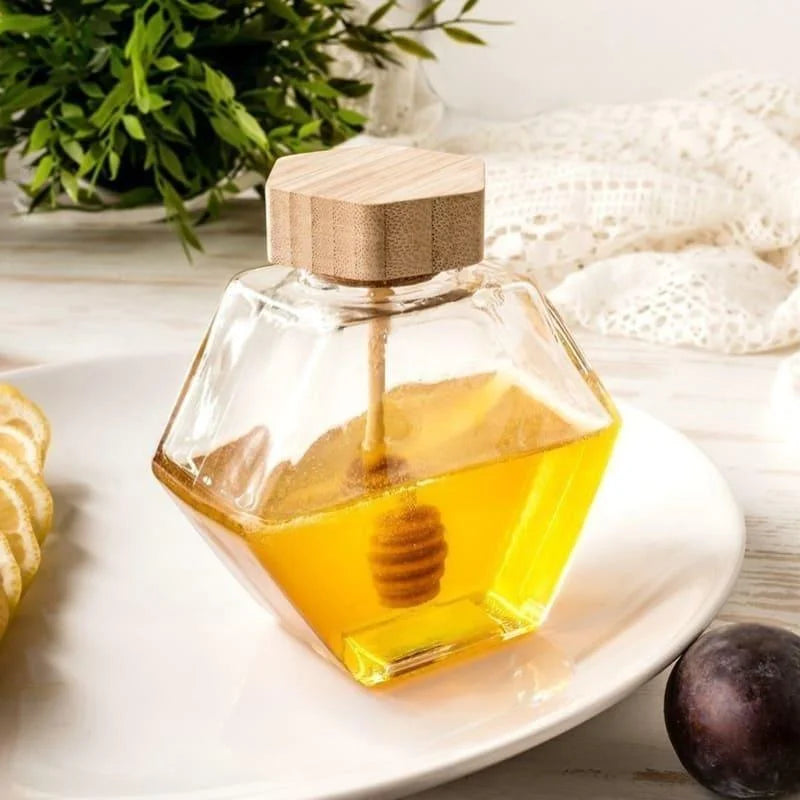 Monzzi Glass Honey Jar with Wooden Lid and Spoon