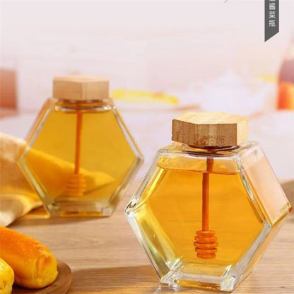 Monzzi Glass Honey Jar with Wooden Lid and Spoon