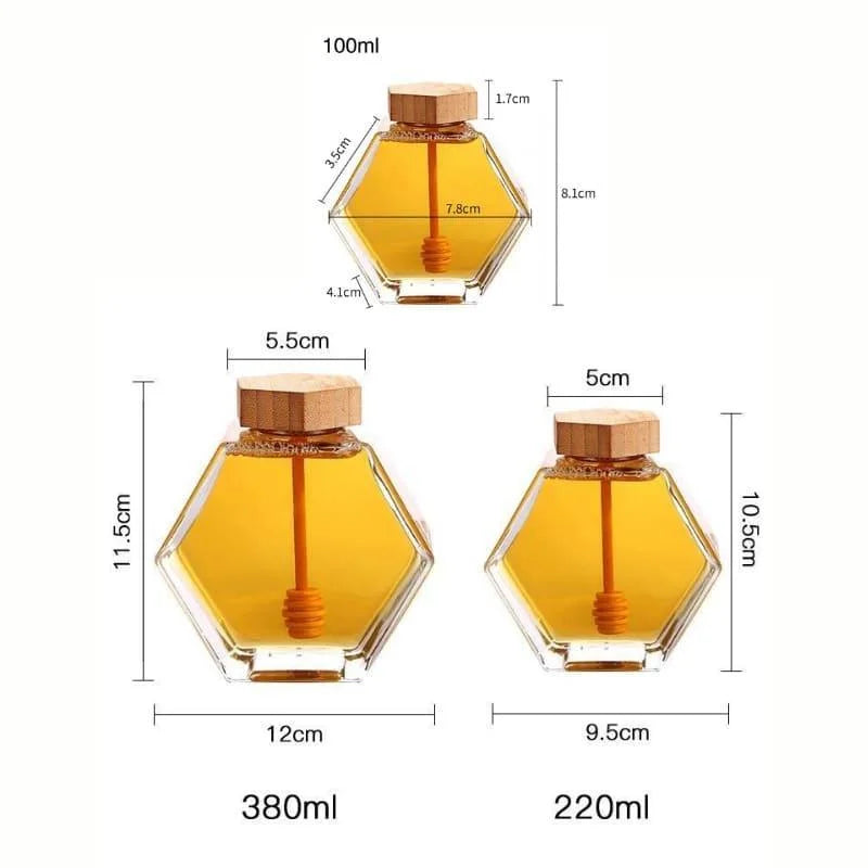 Monzzi Glass Honey Jar with Wooden Lid and Spoon
