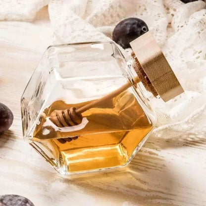 Monzzi Glass Honey Jar with Wooden Lid and Spoon