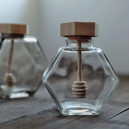 Monzzi Glass Honey Jar with Wooden Lid and Spoon