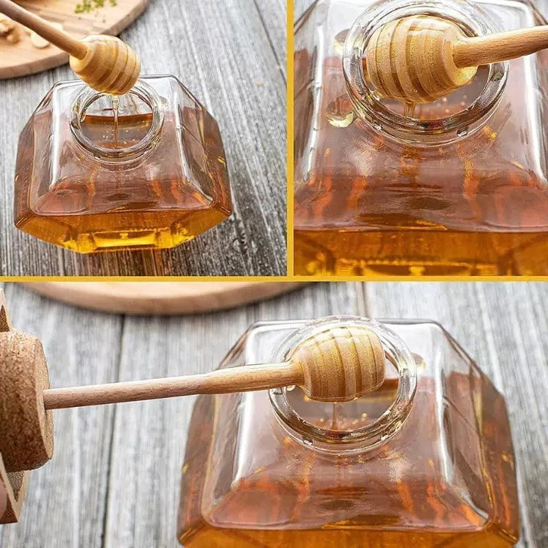 Monzzi Glass Honey Jar with Wooden Lid and Spoon