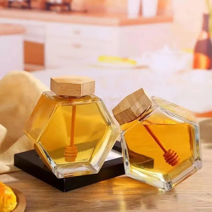 Monzzi Glass Honey Jar with Wooden Lid and Spoon