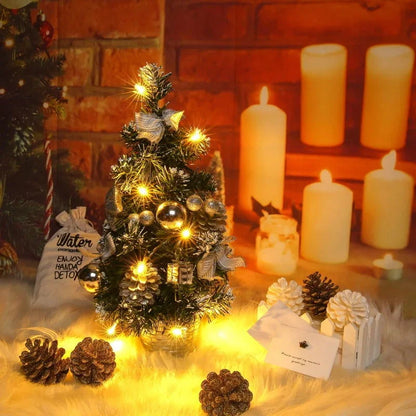 Compact LED Christmas Tree Adorned with Ornaments and Pine Needles
