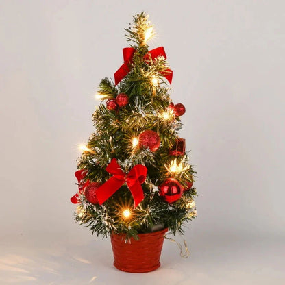 Compact LED Christmas Tree Adorned with Ornaments and Pine Needles
