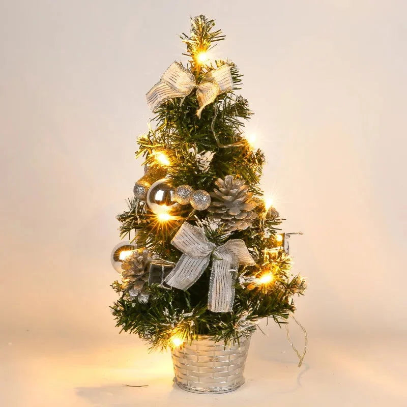 Compact LED Christmas Tree Adorned with Ornaments and Pine Needles
